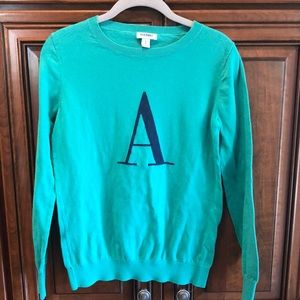 Green with Navy “A” Monogram Sweater